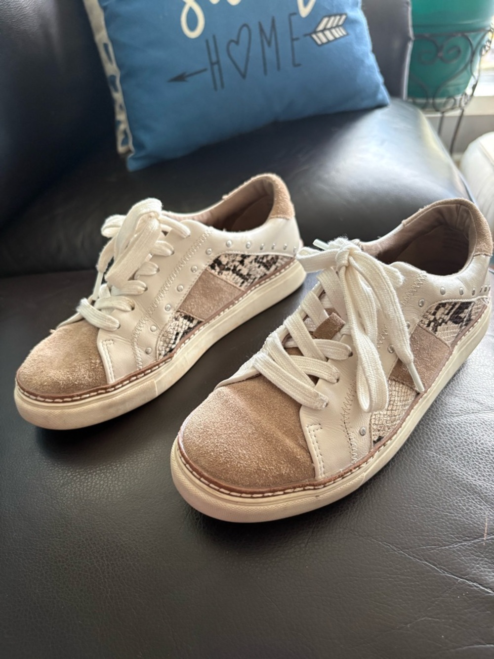 Crown Vintage Beige and White Snake-Accent Women’s Sneakers